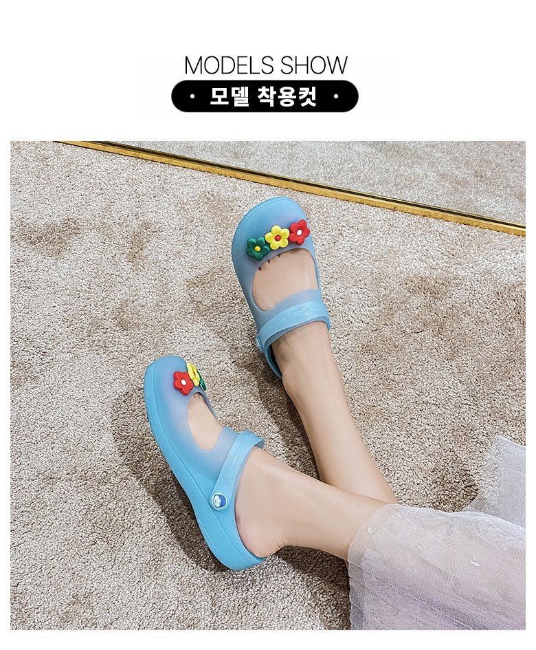 여성 발편한 플라워 여성뮬슬리퍼형샌들