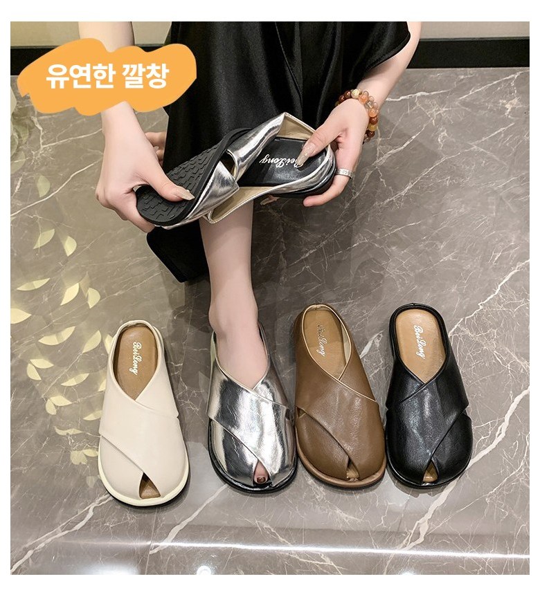 여성 트렌디 발편한 여성뮬슬리퍼형샌들
