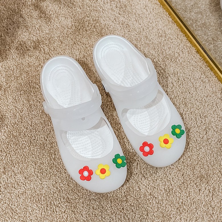 여성 발편한 플라워 여성뮬슬리퍼형샌들