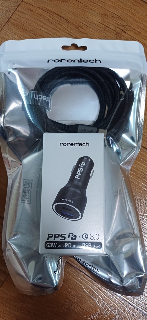 로랜텍 PPS 63W 2포트 초고속 시거잭 차량용 충전기 + 60W C to C 고속 충전 케이블 1.2m 세트 이미지 2