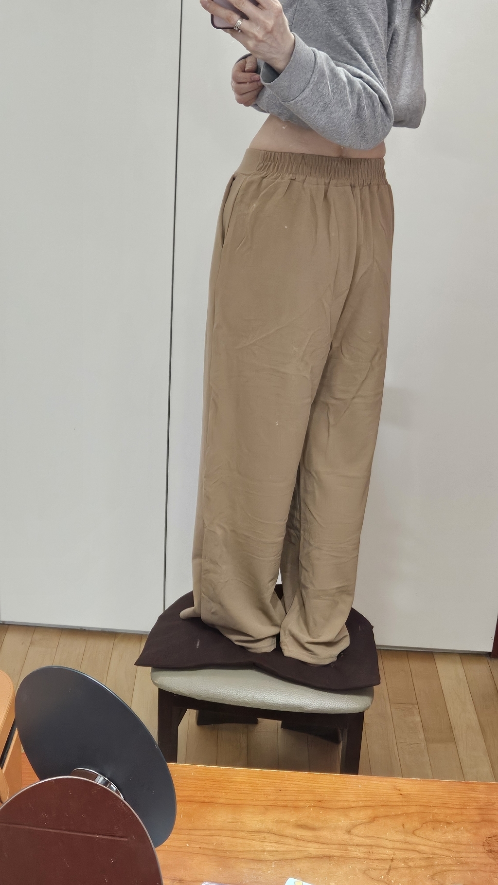 가비진 여성용 숏/기본/롱 기장선택! 스판 좋은 핀턱 밴딩 일자 와이드 팬츠 키작녀 키큰녀 바지 빅사이즈까지 이미지 4