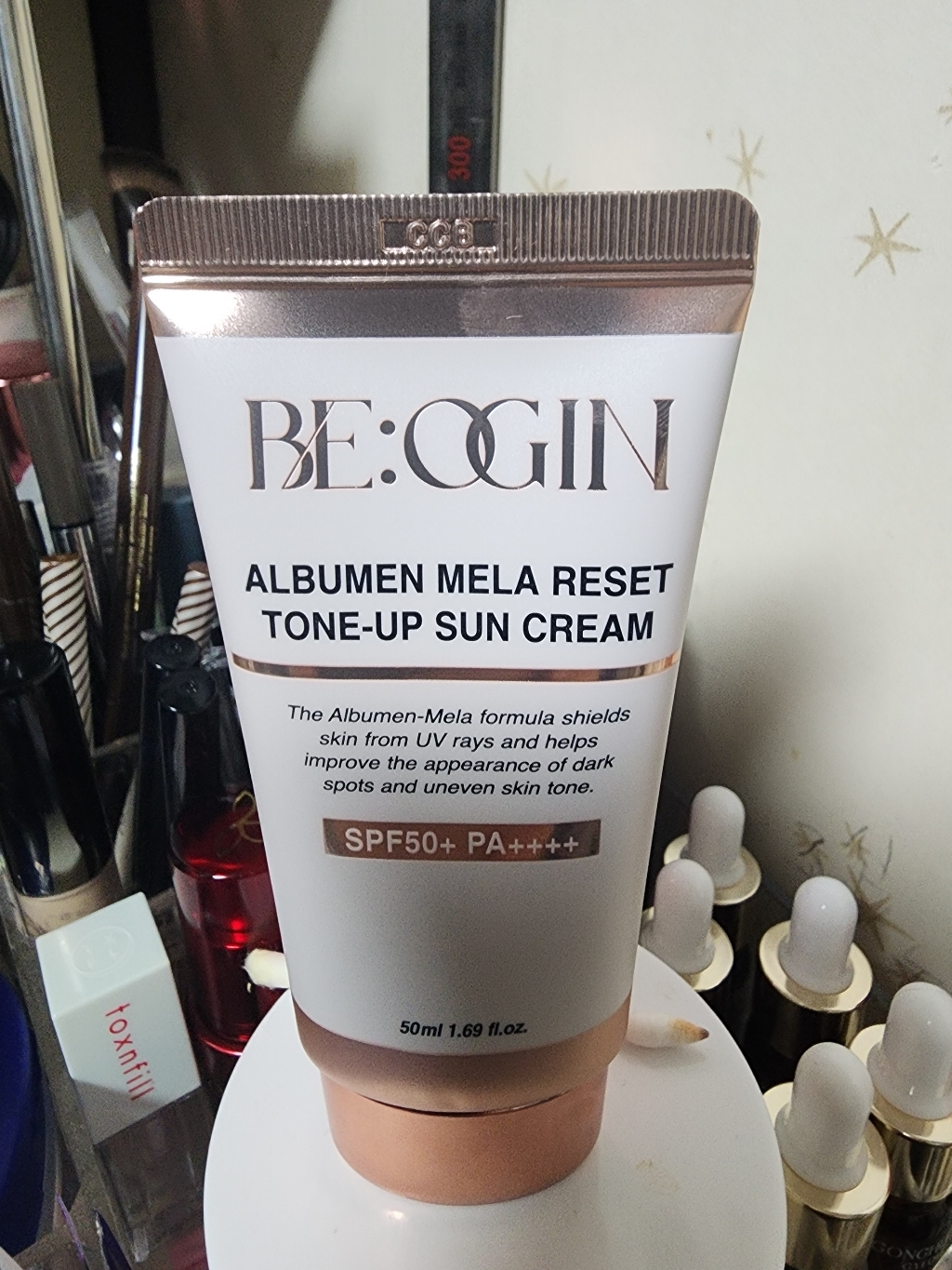 [홈쇼핑완판템] 전인화의 비오진 알부민 멜라 리셋 톤업 선 크림 SPF50+ PA++++ 이미지 2