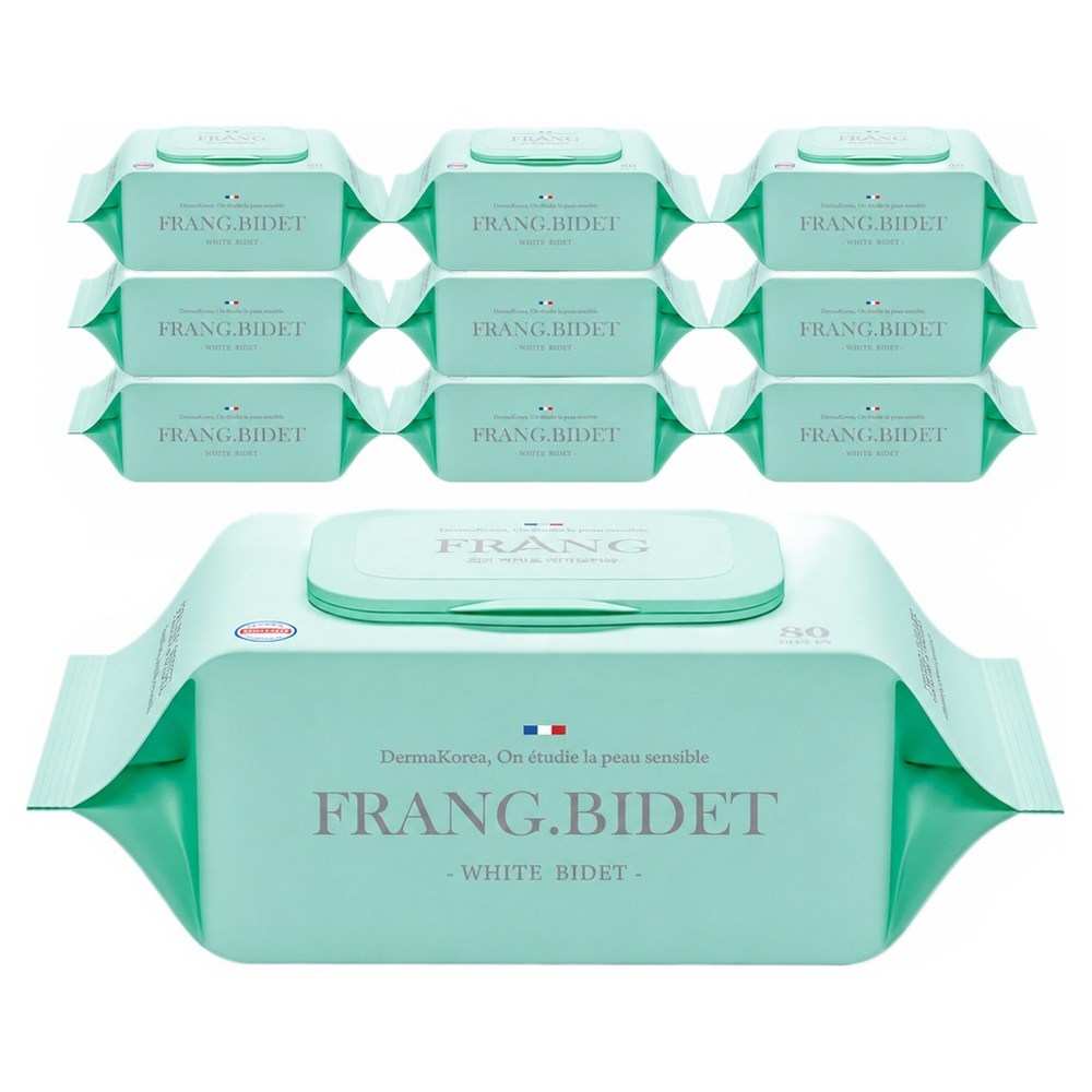 프랑프랑 플라스틱0% 화이트 비데 물티슈 60gsm(무향), 60g, 80매입, 10개 — 쿠팡 골드박스 특가 21,490원