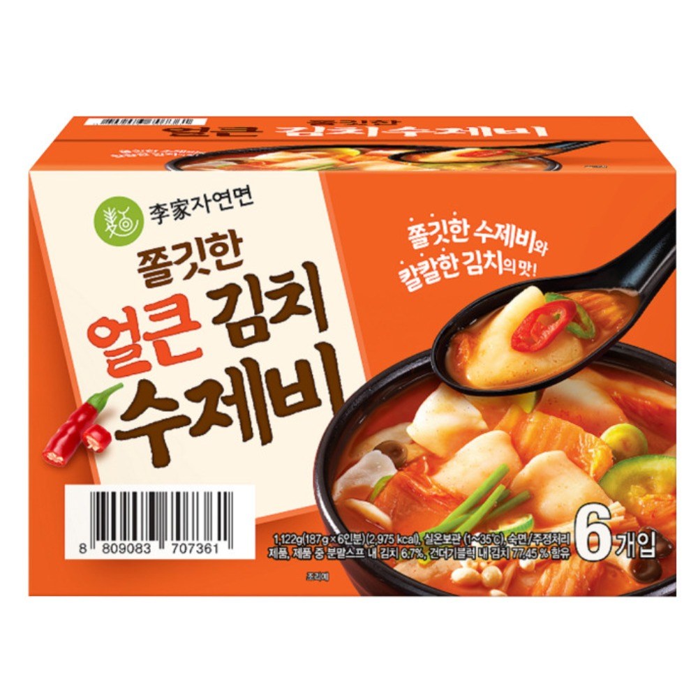 이가자연면 쫄깃한 얼큰 김치수제비, 187g, 6개 — 쿠팡 골드박스 특가 12,880원