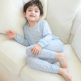 보누맘 아동용 9부 자가드 상하의 세트, 두줄체크 소라, 90호, 1개