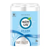 깨끗한나라 순수 소프트 천연펄프 3겹 고급롤화장지, 27m, 12롤, 1개