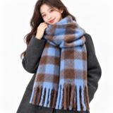 레드에셋 여성 겨울 목도리 체크 머플러, 블루