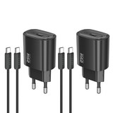 Toocki c타입 25W PD3.0 PPS 고속 충전기 + C TO C 케이블 세트, 블랙, 2세트