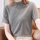 데일로엔 여성 반폴라 모크넥 심플 무지 반팔티, 그레이, L, 1개