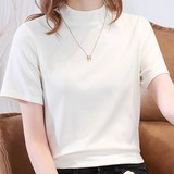 데일로엔 여성 반폴라 모크넥 심플 무지 반팔티, 화이트, L, 1개