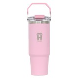 휴대용 트래블 텀블러 대용량 스테인리스 스트로우, 핑크, 887ml, 1개
