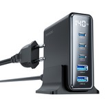 Toocki 투키 GaN 140w LED 디스플레이 3C2A 5포트 C타입 PD3.0 PPS 초고속 멀티충전기, 블랙, 1개