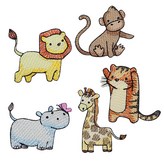 獅子, 河馬, 老虎, 猴子, 長頸鹿 × 1套