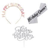 핑크(머리띠),글리터실버(어깨띠),실버(생일토퍼) × 1세트