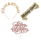 골드(머리띠), 글리터골드(어깨띠), 로즈골드(토퍼) × 1세트