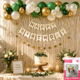 올리브(파티풍선 가랜드), 샴페인골드(파티장식은박수술커튼), 화이트(생일파티가랜드페넌트), 골드(SHOW별 가랜드) × 1세트