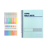 粉彩紫, 粉彩藍, 粉彩綠, 粉彩橘, 粉彩粉, 粉彩黃(螢光筆), 天空藍(筆記本) × 1套