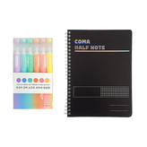 粉彩紫, 粉彩藍, 粉彩綠, 粉彩橘, 粉彩粉, 粉彩黃(螢光筆), 黑色(筆記本) × 1套