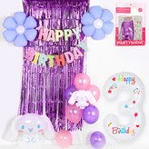 淺薰衣草色(金屬箔流蘇簾), 白色(數字氣球) × 1套