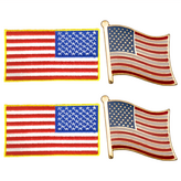 美國反向國旗刺繡 + 國旗別針 × 2組