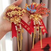 紅金龍鳳呈祥 新郎 新娘 燙金飄帶 × 1個