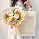 玫瑰3朵黃色毛線花束成品 配手提袋，賀卡 × 1套