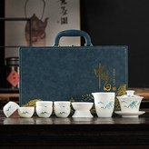 羊脂玉金亭山水蓋碗六杯公杯茶漏中國白藍皮箱:如圖所示3289 × 1個