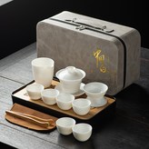羊脂玉全白蓋碗六杯公杯茶漏茶盤中國白灰包:如圖所示3287 × 1個