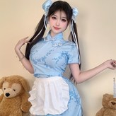 藍色民族旗袍+圍裙M 100-125斤 × 1個