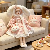 格紋毛絨垂耳兔套裝 30cm娃娃+衣服 × 1套