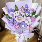 보라 장미 백합 꽃다발 × 1개