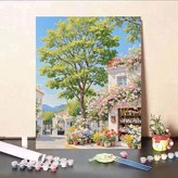 LC-2731路邊花店30x40cm無框單畫布+顏料+畫筆 × 1個