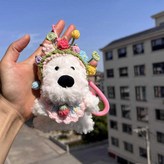 웨스티 꽃 비브 세트+핑크 끈 14cm × 1개