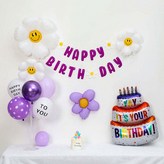 07)무광데이지생일풍선세트 기본형 보라 × 1세트