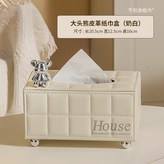 大頭熊皮革紙巾盒(奶油白):1 × 1個