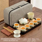 黃汝青山西施壺6杯直口杯公杯茶漏組條紋長方竹盤黑底盤棕茶巾茶:如圖所示915 × 1個