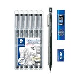 피그먼트 펜 6종+펜텔 샤프+샤프심HB+지우개