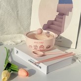 【四件套】奶粉色800ml泡麪碗帶蓋 × 1套