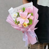 1粉胖胖1粉鬱金香毛線花束成品 裸花無禮袋，無賀卡 × 1套