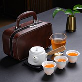 羊脂玉側把壺6件套/棕皮包 × 1個