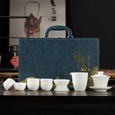 羊脂玉全白蓋碗六杯公杯茶漏中國白藍皮箱:如圖所示3292 × 1個