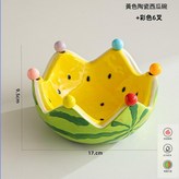 黃色 - 西瓜陶瓷果碗彩色6叉 × 1套