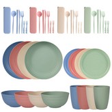 北歐 混色)4人份 橫紋配小圓碟44件 × 1個