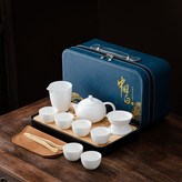 全白白瓷西施壺6杯公杯茶漏茶盤藍包:如圖所示3706 × 1個