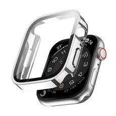 이츠라이프 애플워치 9H 스퀘어 풀커버 강화유리 케이스 40mm, 실버, 1개