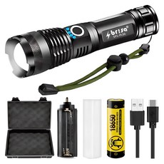 브리사 LED 후레쉬 충전식 써치라이트 PL50 + 18650 배터리, 블랙, 1세트