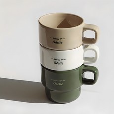 Iwooa Odette字母馬克杯3件組 280ml, 米色 + 白色 + 綠色, 1套