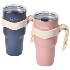 DIYOU 雙層真空不鏽鋼保溫杯組(杯子+把手+蓋子), 粉色+海軍藍, 900ml, 2組