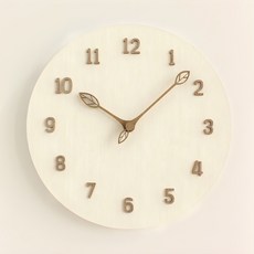 木質樹葉造型指針靜音壁掛鐘, 自然白
