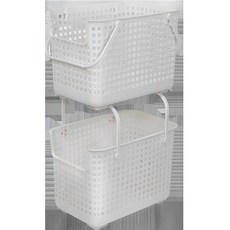 多用途可堆疊式洗衣籃 2入, 白色